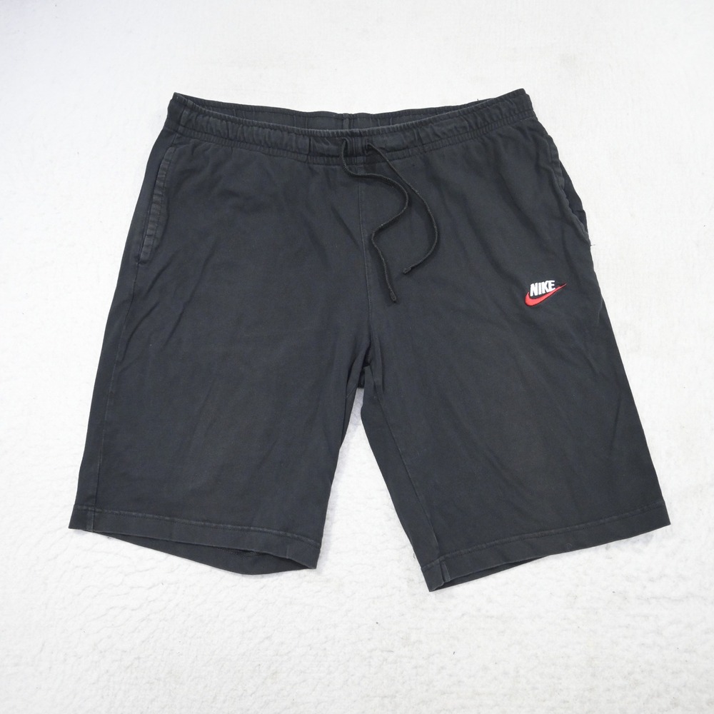 Nike Shorts Mens‎ XL Black Cotton Knit Drawstring Elastic Waist Pockets Logo
